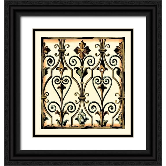 Vision Studio 12x13 Black Ornate Wood Framed with Double Matting Museum Art Print Titled - Ironwork II - no crackle