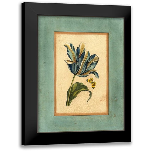 Vision Studio 12x14 Black Modern Framed Museum Art Print Titled - Crackled Spa Blue Tulip II