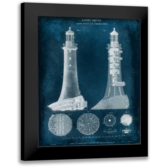 Vision Studio 12x14 Black Modern Framed Museum Art Print Titled - Lighthouse Blueprint
