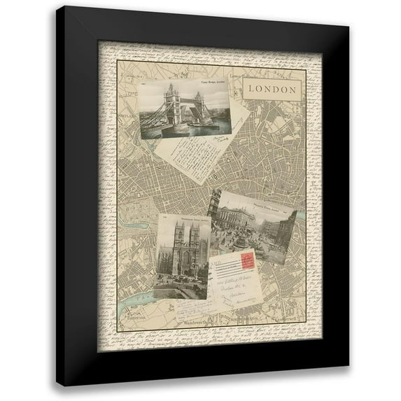 Vision Studio 12x14 Black Modern Framed Museum Art Print Titled - Post Cards from London