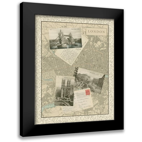 Vision Studio 12x14 Black Modern Framed Museum Art Print Titled - Vintage Map of London