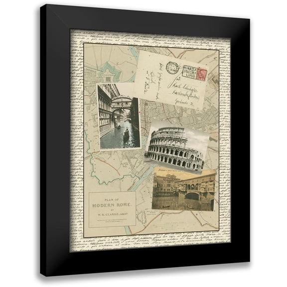 Vision Studio 12x14 Black Modern Framed Museum Art Print Titled - Vintage Map of Rome
