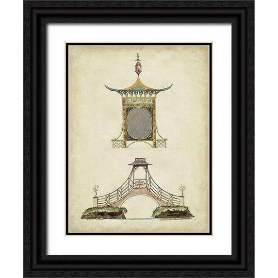 Vision Studio 12x14 Black Ornate Wood Framed with Double Matting Museum Art Print Titled - Garden Follies III