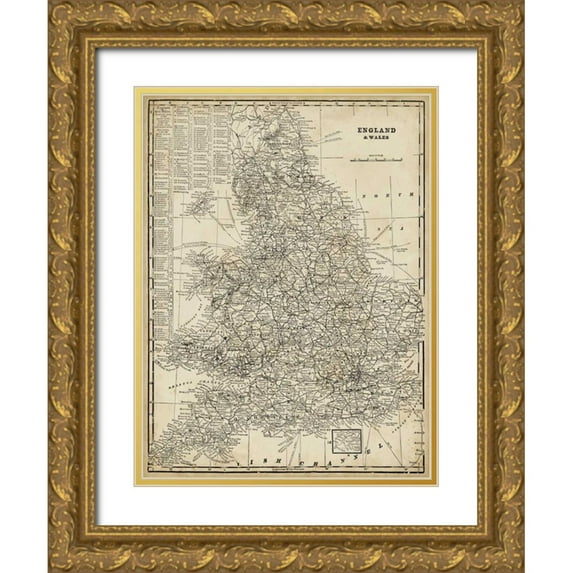 Vision Studio 12x14 Gold Ornate Wood Framed with Double Matting Museum Art Print Titled - Antique Map of England