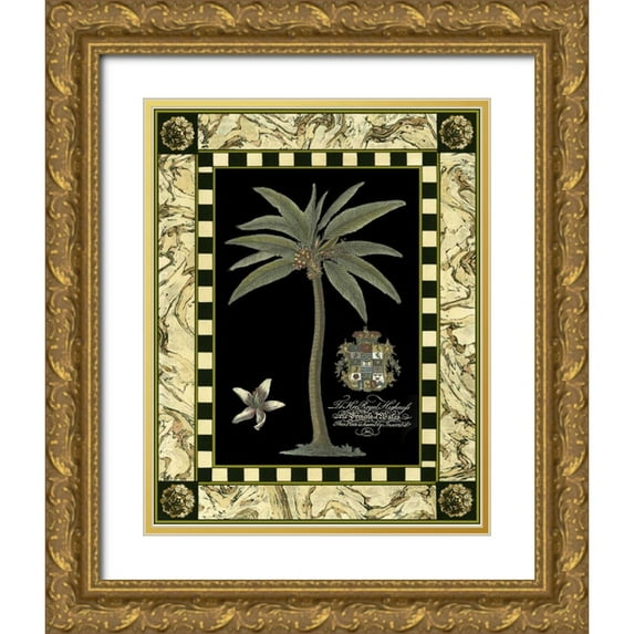 Vision Studio 12x14 Gold Ornate Wood Framed with Double Matting Museum Art Print Titled - Bordered Palms on Black I