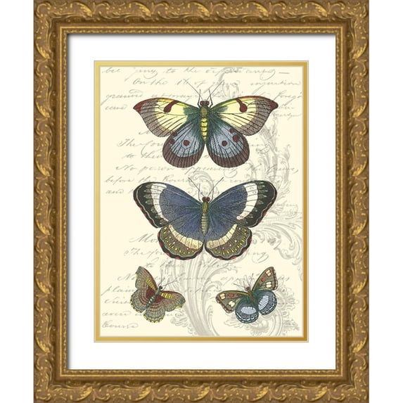 Vision Studio 12x14 Gold Ornate Wood Framed with Double Matting Museum Art Print Titled - Butterfly Delight I