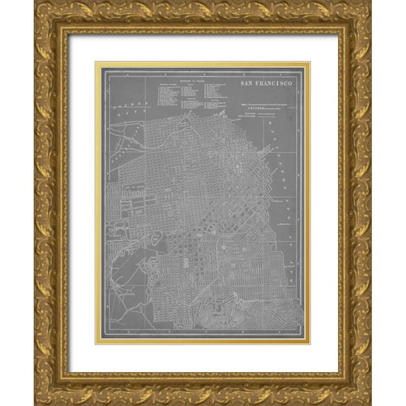 Vision Studio 12x14 Gold Ornate Wood Framed with Double Matting Museum Art Print Titled - City Map of San Francisco