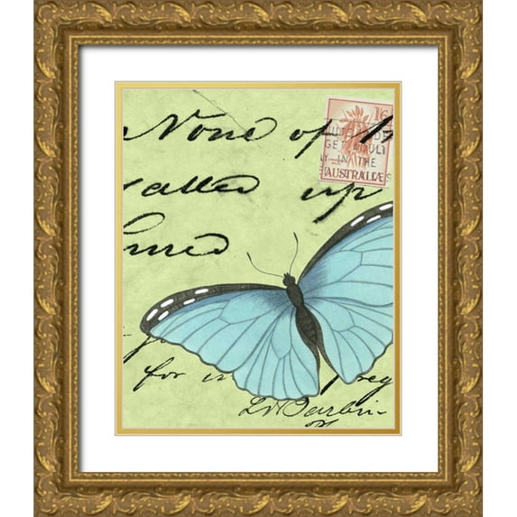 Vision Studio 12x14 Gold Ornate Wood Framed with Double Matting Museum Art Print Titled - Le Papillon Script III