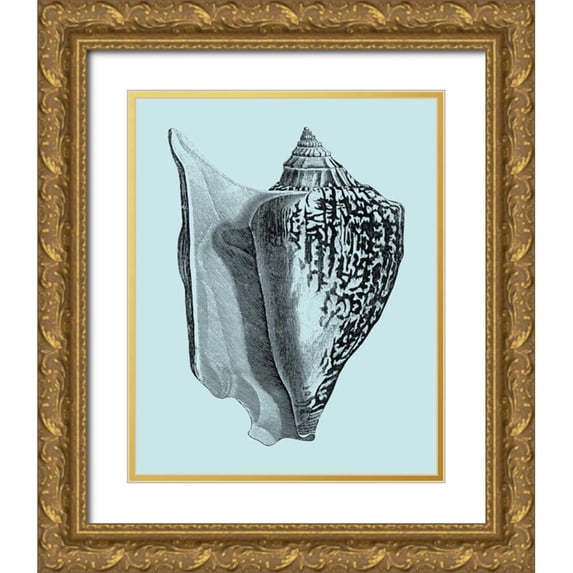 Vision Studio 12x14 Gold Ornate Wood Framed with Double Matting Museum Art Print Titled - Shells on Aqua IV