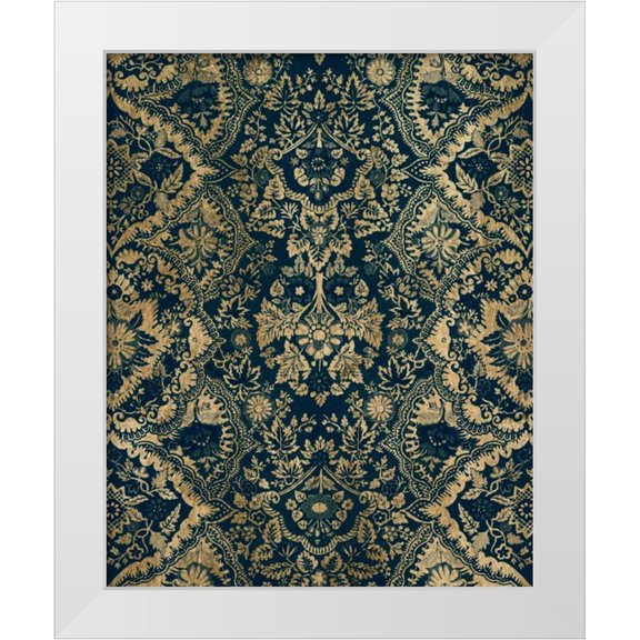Vision Studio 12x14 White Modern Wood Framed Museum Art Print Titled - Baroque Tapestry in Aged Indigo II