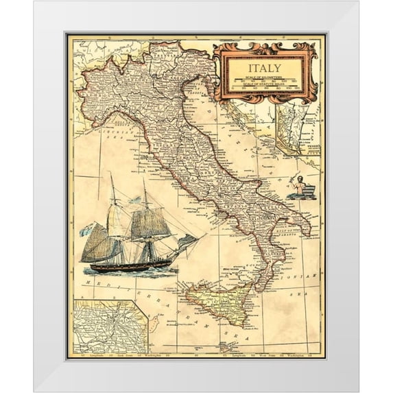 Vision Studio 12x14 White Modern Wood Framed Museum Art Print Titled - Italy Map