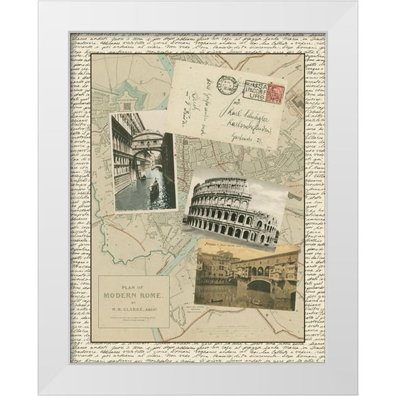 Vision Studio 12x14 White Modern Wood Framed Museum Art Print Titled - Vintage Map of Rome