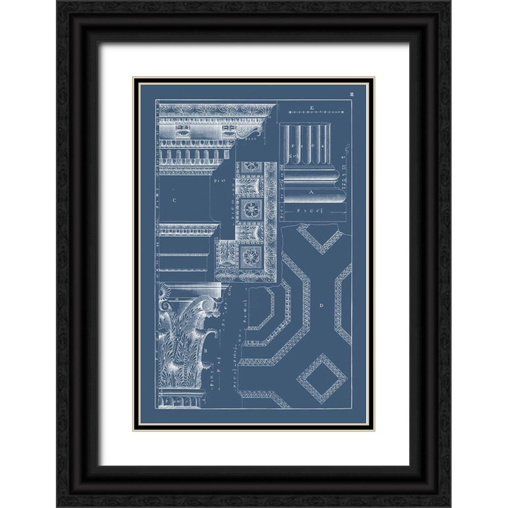Vision Studio 13x18 Black Ornate Wood Framed with Double Matting Museum Art  Print Titled - Column and Cornice Blueprint IV 