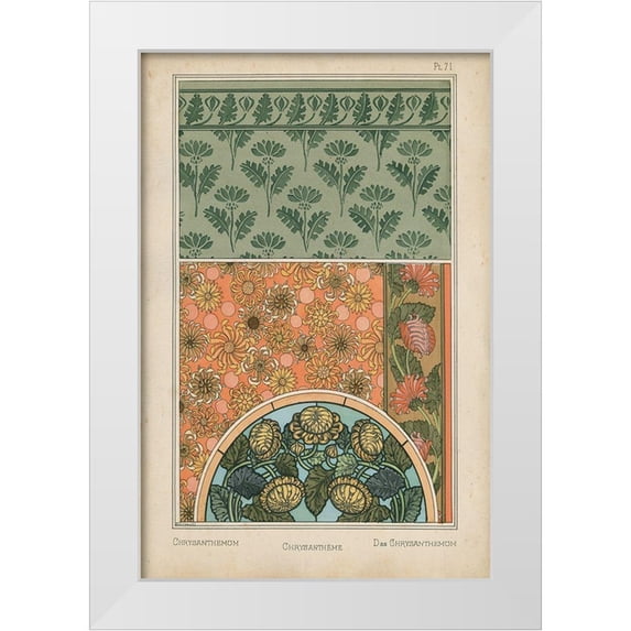 Vision Studio 13x18 White Modern Wood Framed Museum Art Print Titled - Nouveau Floral Design I