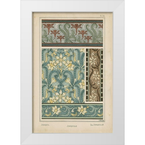 Vision Studio 13x18 White Modern Wood Framed Museum Art Print Titled - Nouveau Floral Design VI