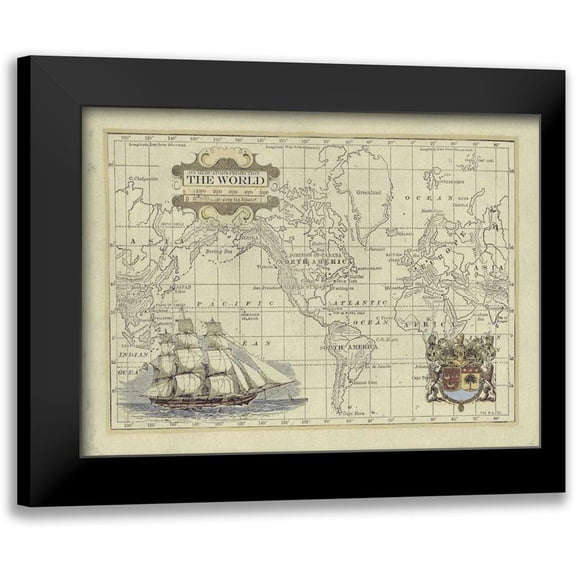 Vision Studio 14x11 Black Modern Framed Museum Art Print Titled - Antique Map of the World