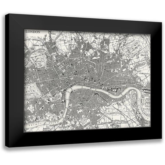 Vision Studio 14x11 Black Modern Framed Museum Art Print Titled - Custom B and W Map of London