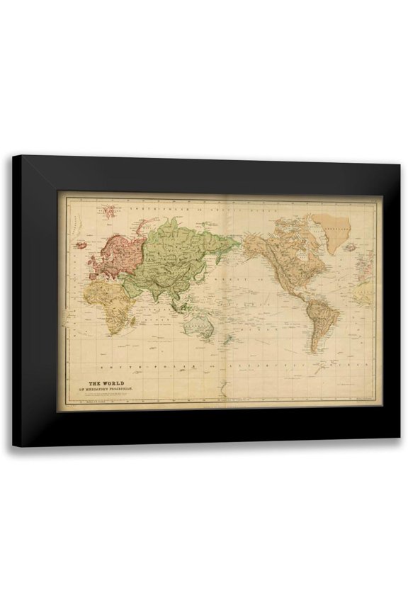 Vision Studio 14x11 Black Modern Framed Museum Art Print Titled - The World-on Mercators Projection