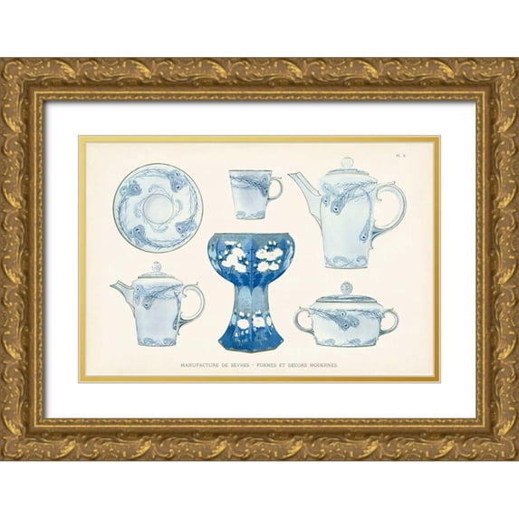 Vision Studio 14x11 Gold Ornate Wood Framed with Double Matting Museum Art Print Titled - Sevres Porcelain Collection IV