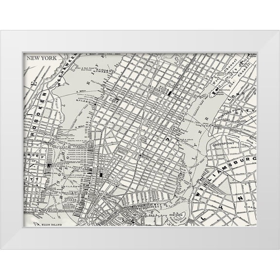 Vision Studio 14x11 White Modern Wood Framed Museum Art Print Titled - Custom B and W Map of New York