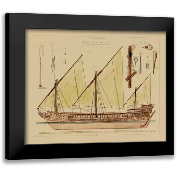 Vision Studio 14x12 Black Modern Framed Museum Art Print Titled - Antique Ship Plan VI