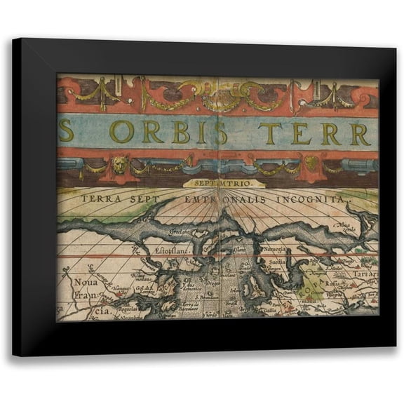 Vision Studio 14x12 Black Modern Framed Museum Art Print Titled - Antique World Map Grid II