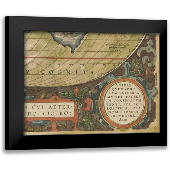 Vision Studio 14x12 Black Modern Framed Museum Art Print Titled - Antique World Map Grid IX