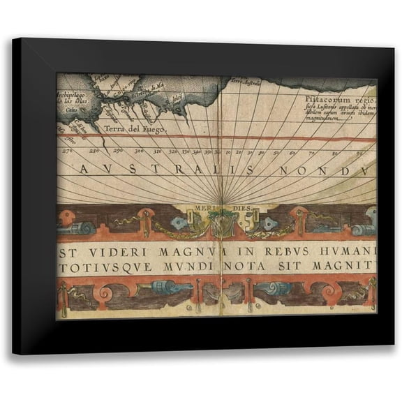 Vision Studio 14x12 Black Modern Framed Museum Art Print Titled - Antique World Map Grid VIII
