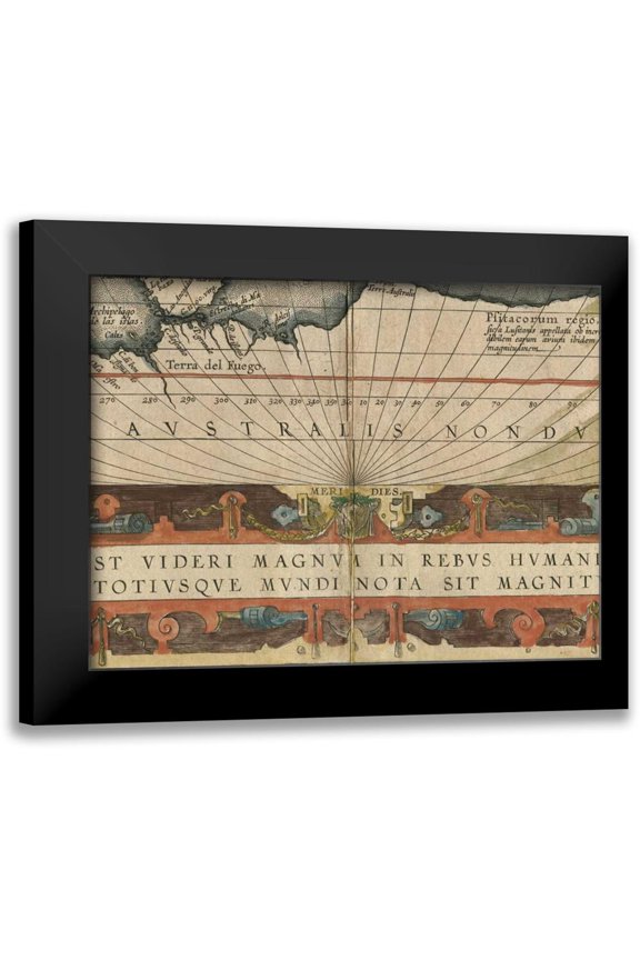 Vision Studio 14x12 Black Modern Framed Museum Art Print Titled - Antique World Map Grid VIII