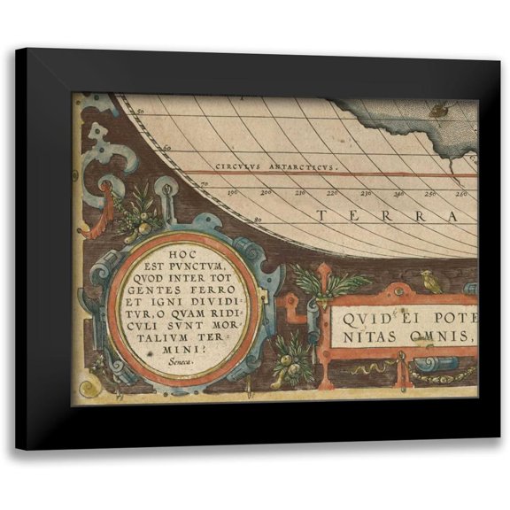 Vision Studio 14x12 Black Modern Framed Museum Art Print Titled - Antique World Map Grid VII