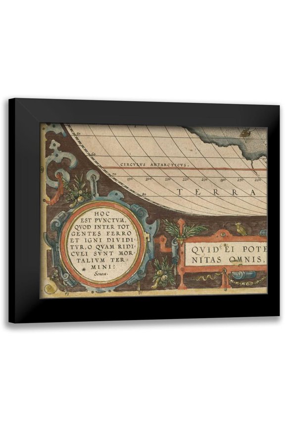Vision Studio 14x12 Black Modern Framed Museum Art Print Titled - Antique World Map Grid VII