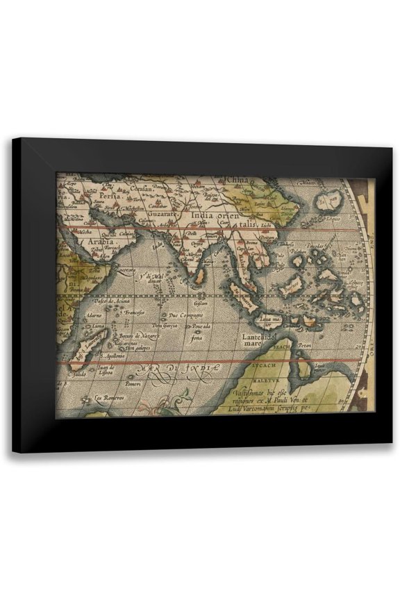 Vision Studio 14x12 Black Modern Framed Museum Art Print Titled - Antique World Map Grid VI