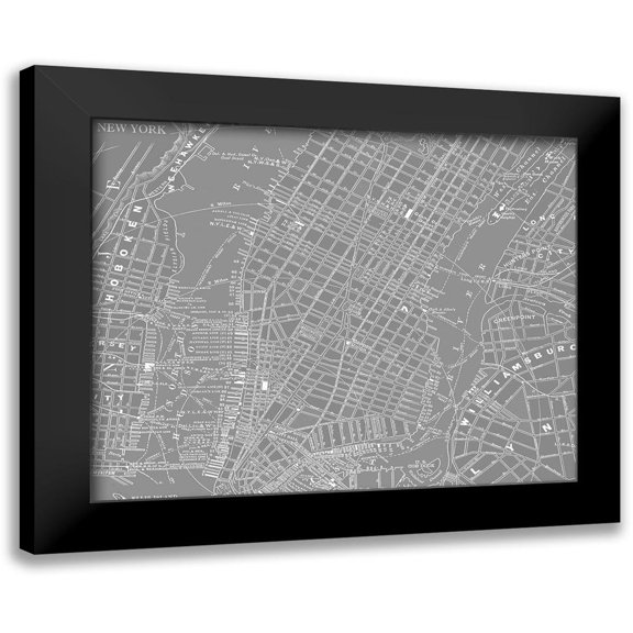 Vision Studio 14x12 Black Modern Framed Museum Art Print Titled - Custom Grey Map of New York