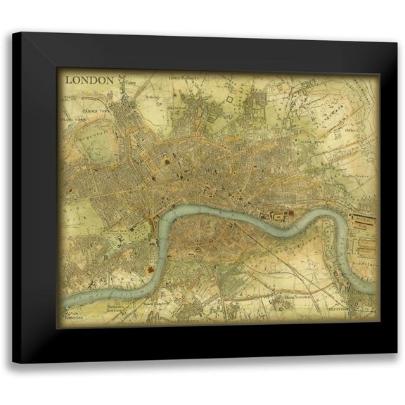 Vision Studio 14x12 Black Modern Framed Museum Art Print Titled - Map of London