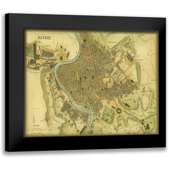 Vision Studio 14x12 Black Modern Framed Museum Art Print Titled - Map of Rome