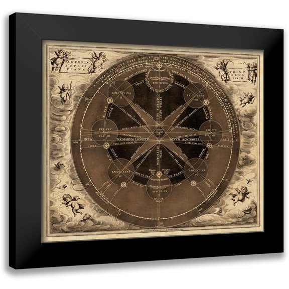 Vision Studio 14x12 Black Modern Framed Museum Art Print Titled - Sepia Planetary Chart
