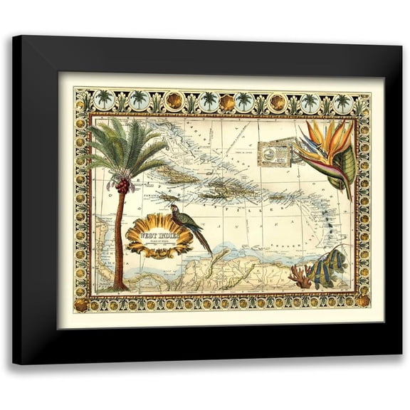 Vision Studio 14x12 Black Modern Framed Museum Art Print Titled - Tropical Map of West Indies