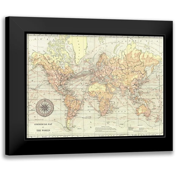 Vision Studio 14x12 Black Modern Framed Museum Art Print Titled - World Map II