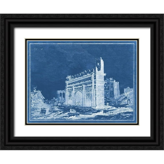 Vision Studio 14x12 Black Ornate Wood Framed with Double Matting Museum Art Print Titled - Indigo Antiquities IV