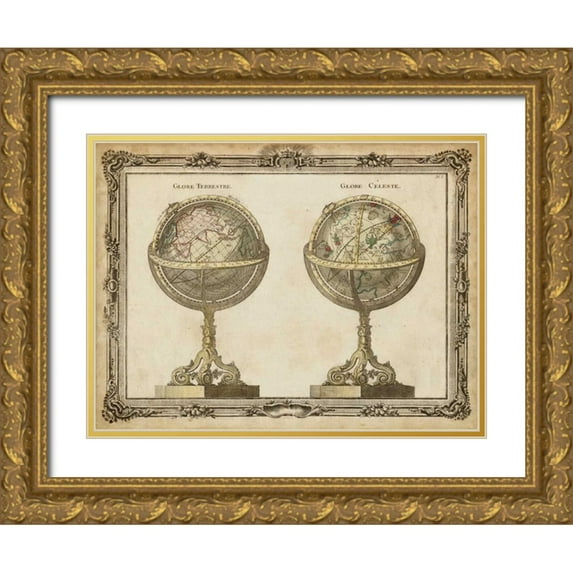 Vision Studio 14x12 Gold Ornate Wood Framed with Double Matting Museum Art Print Titled - Terrestrial and Celestial Globes