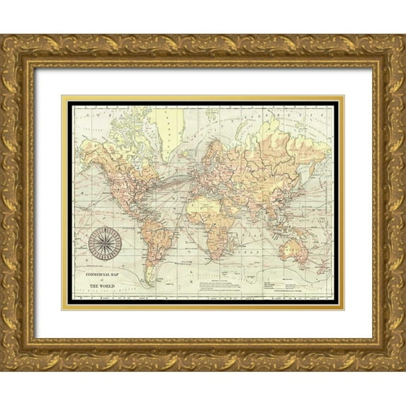 Vision Studio 14x12 Gold Ornate Wood Framed with Double Matting Museum Art Print Titled - World Map II