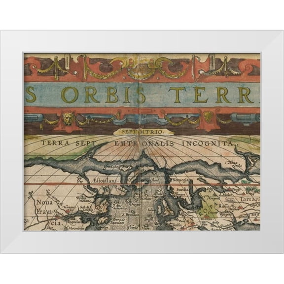 Vision Studio 14x12 White Modern Wood Framed Museum Art Print Titled - Antique World Map Grid II