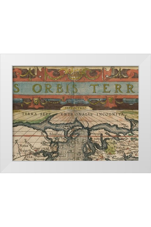 Vision Studio 14x12 White Modern Wood Framed Museum Art Print Titled - Antique World Map Grid II