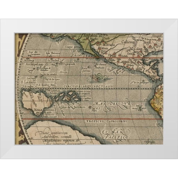Vision Studio 14x12 White Modern Wood Framed Museum Art Print Titled - Antique World Map Grid IV