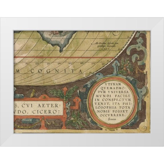 Vision Studio 14x12 White Modern Wood Framed Museum Art Print Titled - Antique World Map Grid IX