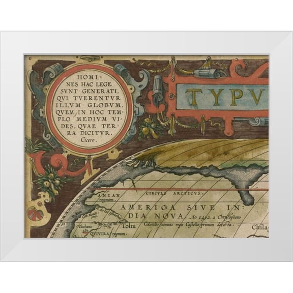 Vision Studio 14x12 White Modern Wood Framed Museum Art Print Titled - Antique World Map Grid I