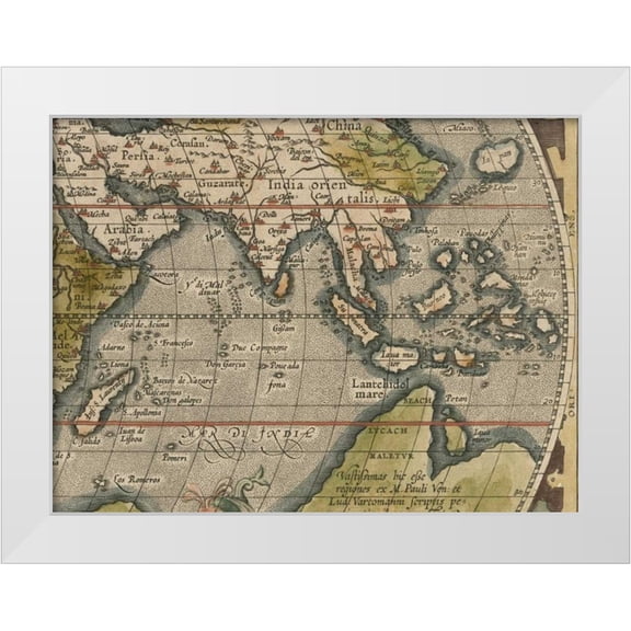 Vision Studio 14x12 White Modern Wood Framed Museum Art Print Titled - Antique World Map Grid VI