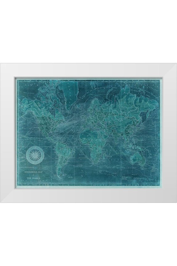Vision Studio 14x12 White Modern Wood Framed Museum Art Print Titled - Azure World Map