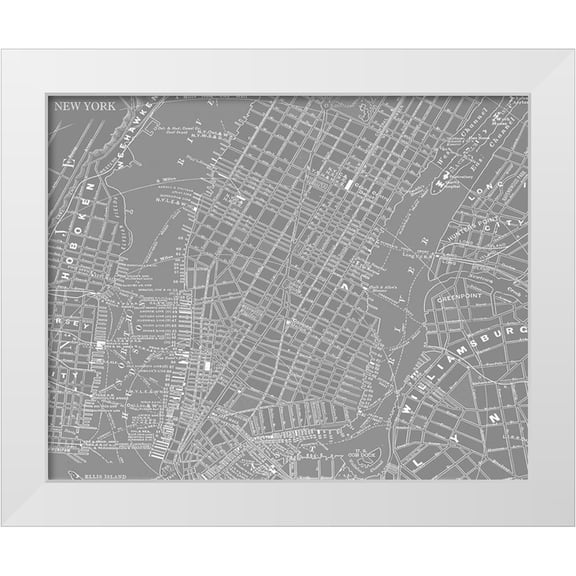Vision Studio 14x12 White Modern Wood Framed Museum Art Print Titled - Custom Grey Map of New York