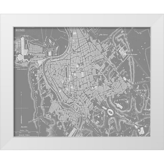 Vision Studio 14x12 White Modern Wood Framed Museum Art Print Titled - Custom Grey Map of Rome